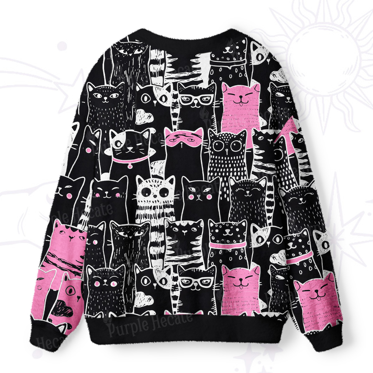 Purplehecate Cute Cat All Over Print Ugly Cardigan Sweaters