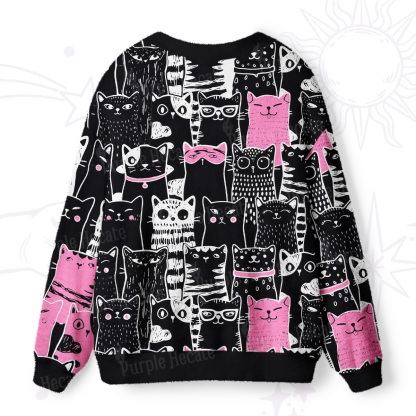 Purplehecate Cute Cat All Over Print Ugly Cardigan Sweaters