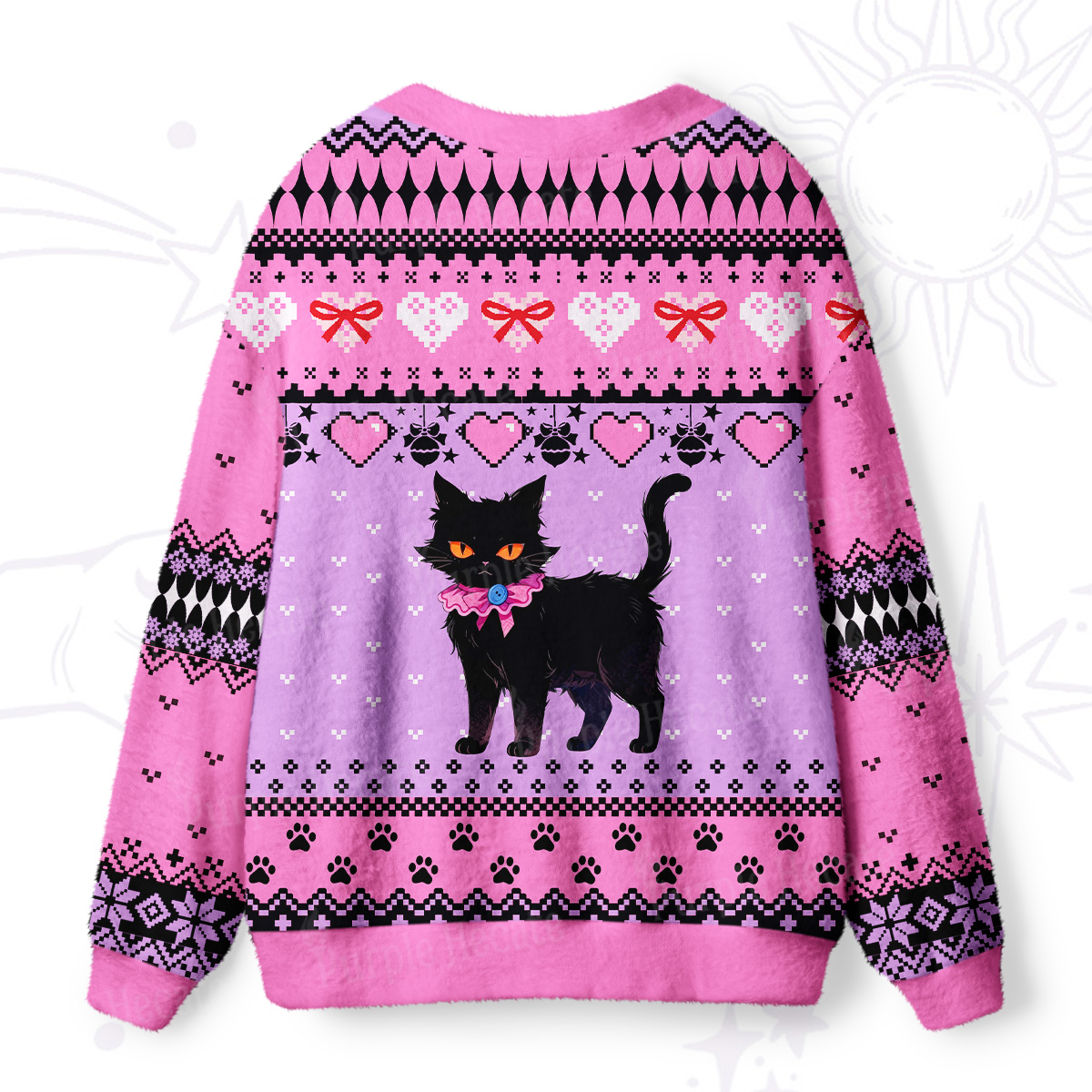 Purplehecate Witchy Black Cat Heart Ugly Cardigan Sweaters