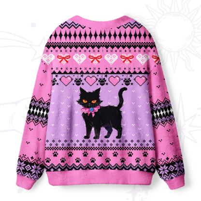 Purplehecate Witchy Black Cat Heart Ugly Cardigan Sweaters