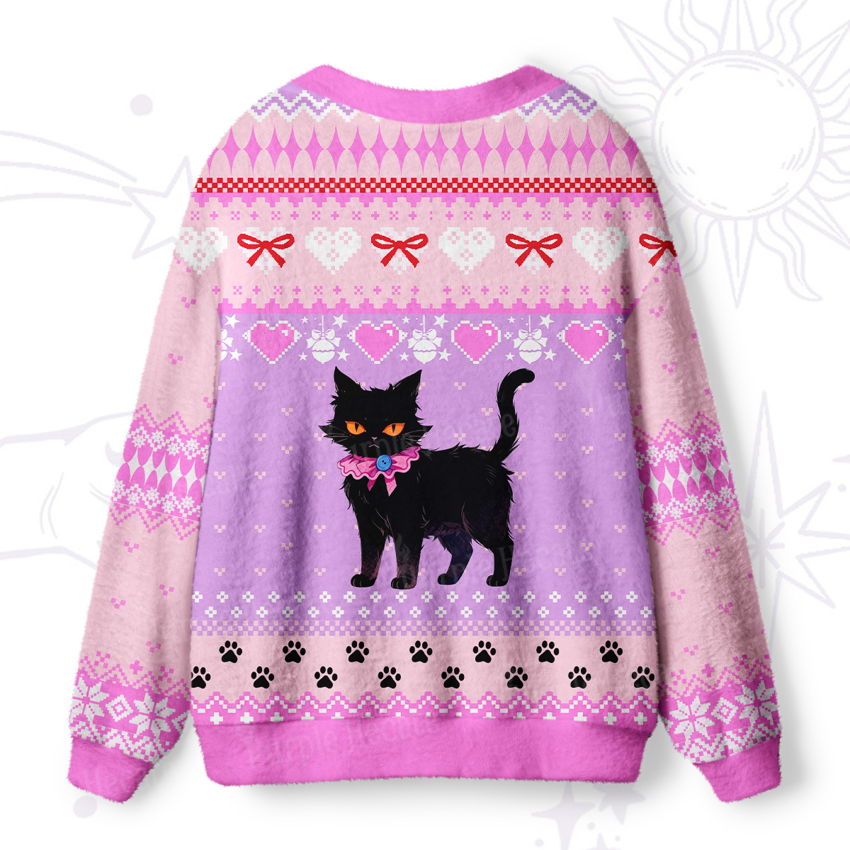 Purplehecate Witchy Black Cat Heart Ugly Cardigan Sweaters