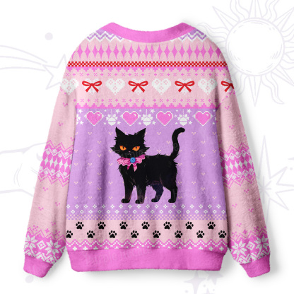 Purplehecate Witchy Black Cat Heart Ugly Cardigan Sweaters