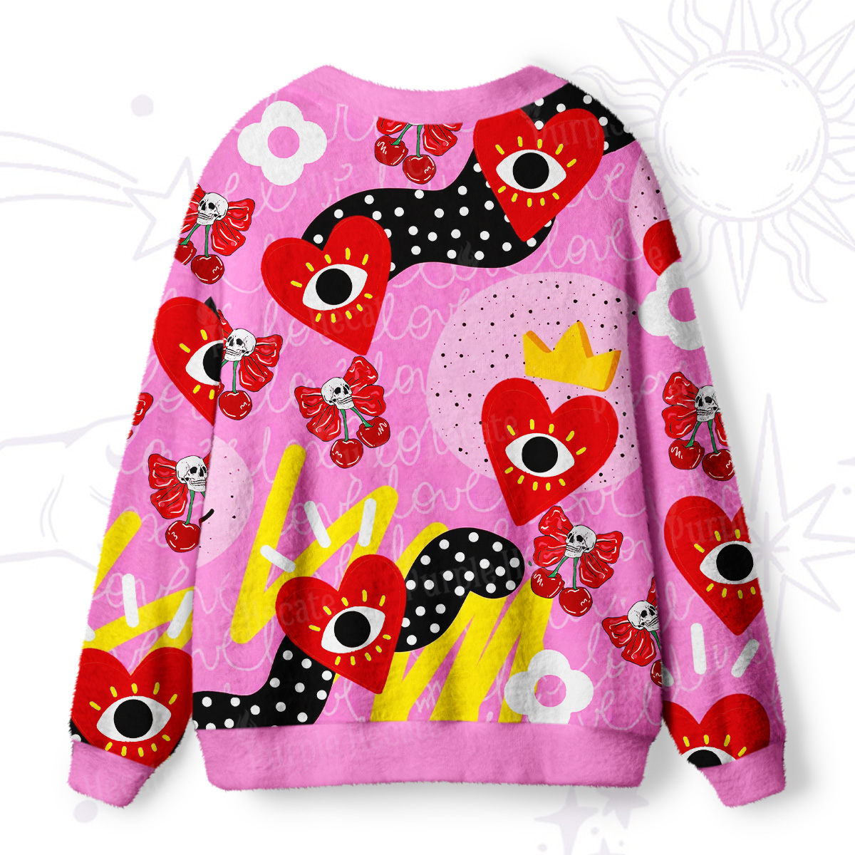 Purplehecate Evil Eye Heart Ugly Cardigan Sweaters
