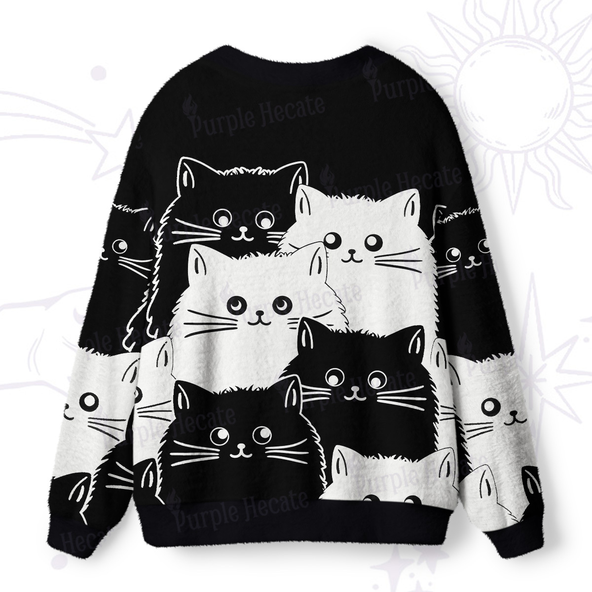 Purplehecate Cute Black Cat Ugly Cardigan Sweaters