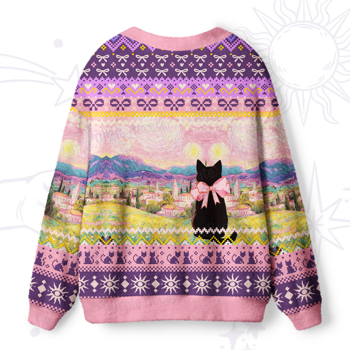 Purplehecate Starlit Witchy Night Cat Ugly Cardigan Sweaters