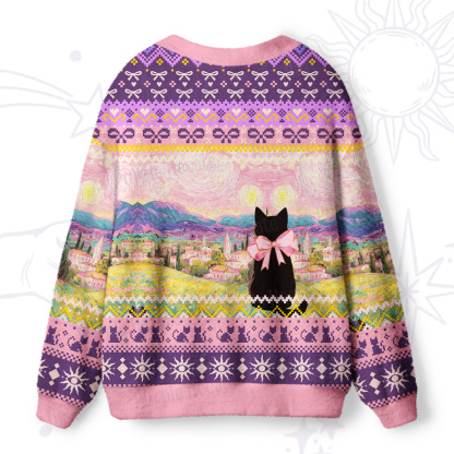 Purplehecate Starlit Witchy Night Cat Ugly Cardigan Sweaters
