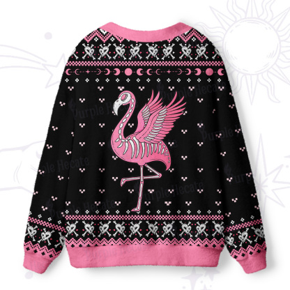 Purplehecate Witchy Pink Flamingo Skull Ugly Cardigan Sweaters