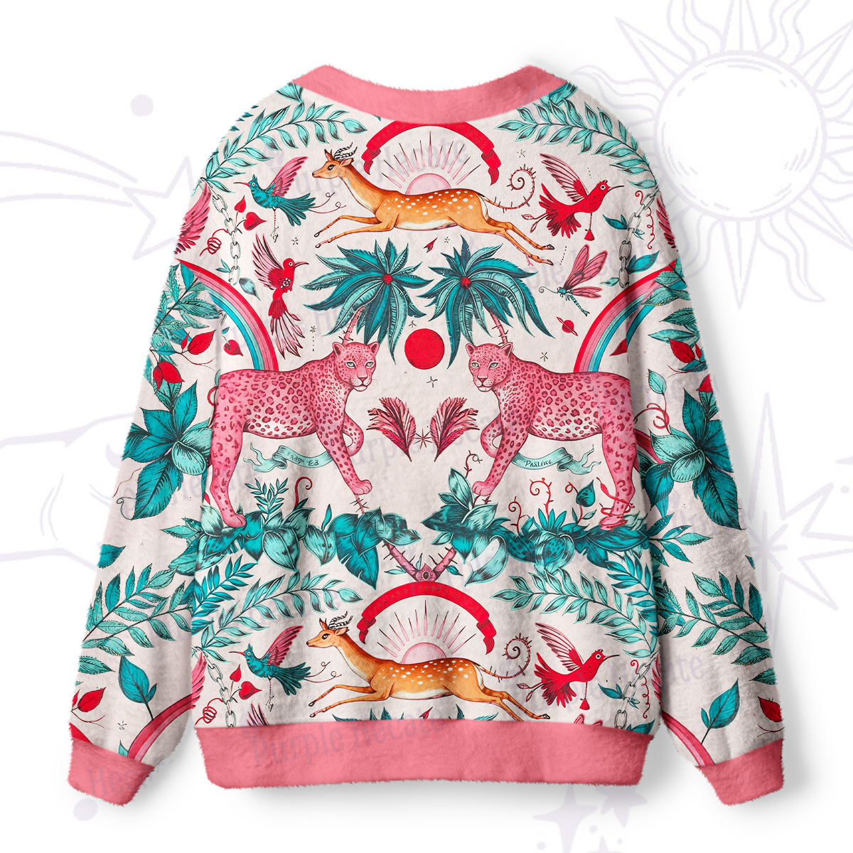 Purplehecate Enchanted Forest Pink Leopard Ugly Cardigan Sweaters