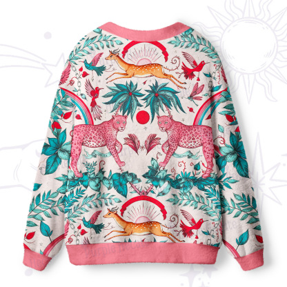 Purplehecate Enchanted Forest Pink Leopard Ugly Cardigan Sweaters