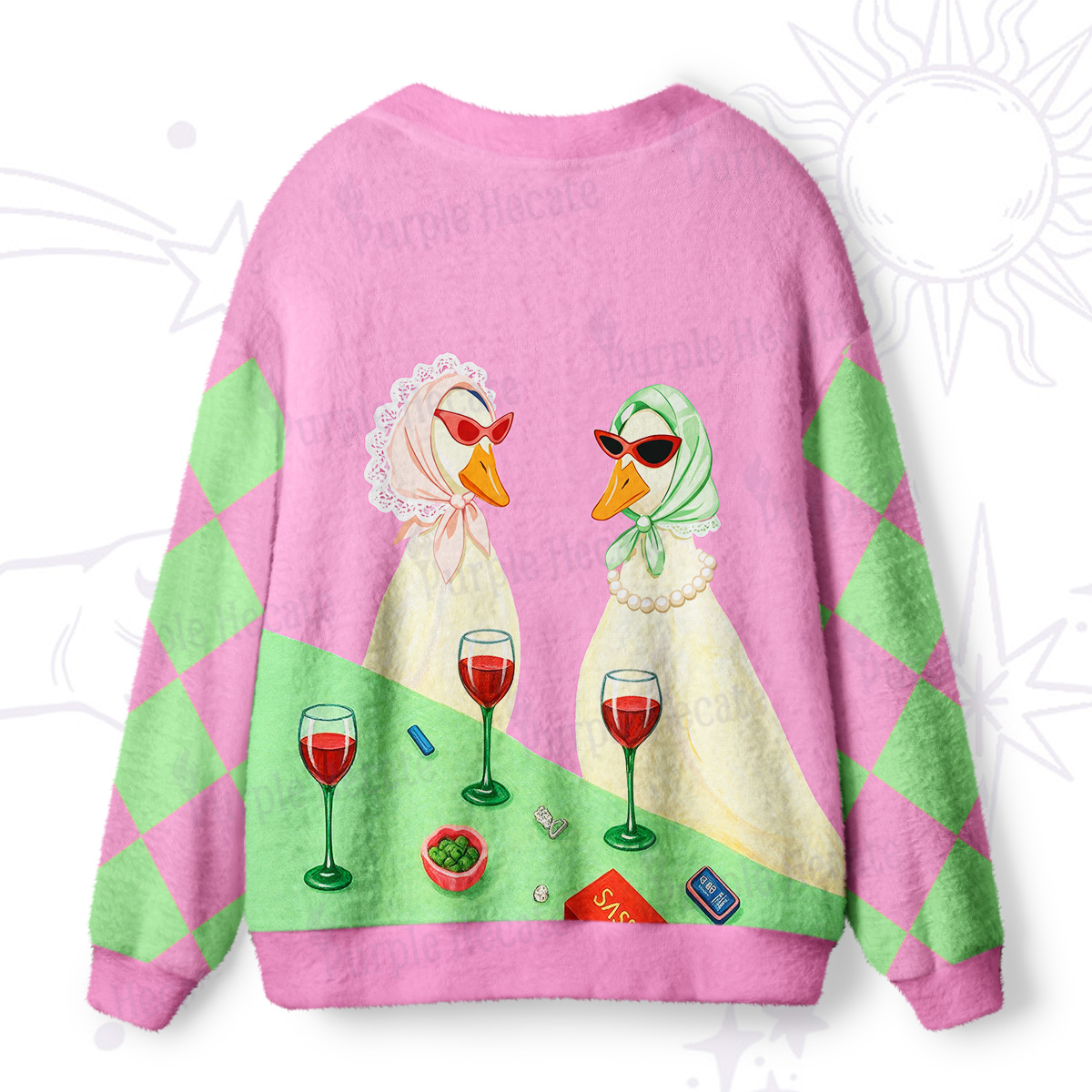 Purplehecate Tipsy Goose Wine Party Ugly Cardigan Sweaters