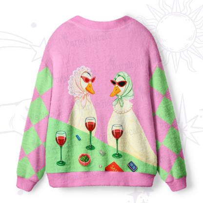Purplehecate Tipsy Goose Wine Party Ugly Cardigan Sweaters