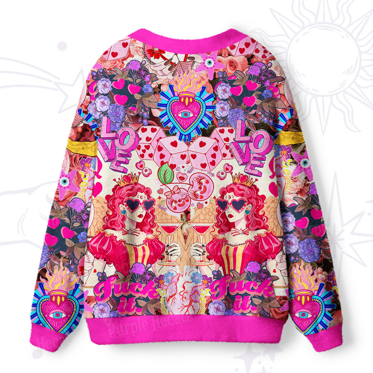 Purplehecate Queen of Hearts Angel Graphic Ugly Cardigan Sweaters