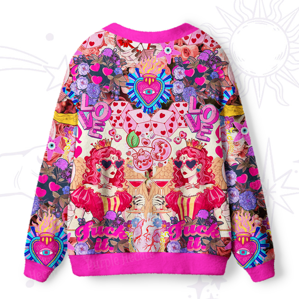 Purplehecate Queen of Hearts Angel Graphic Ugly Cardigan Sweaters