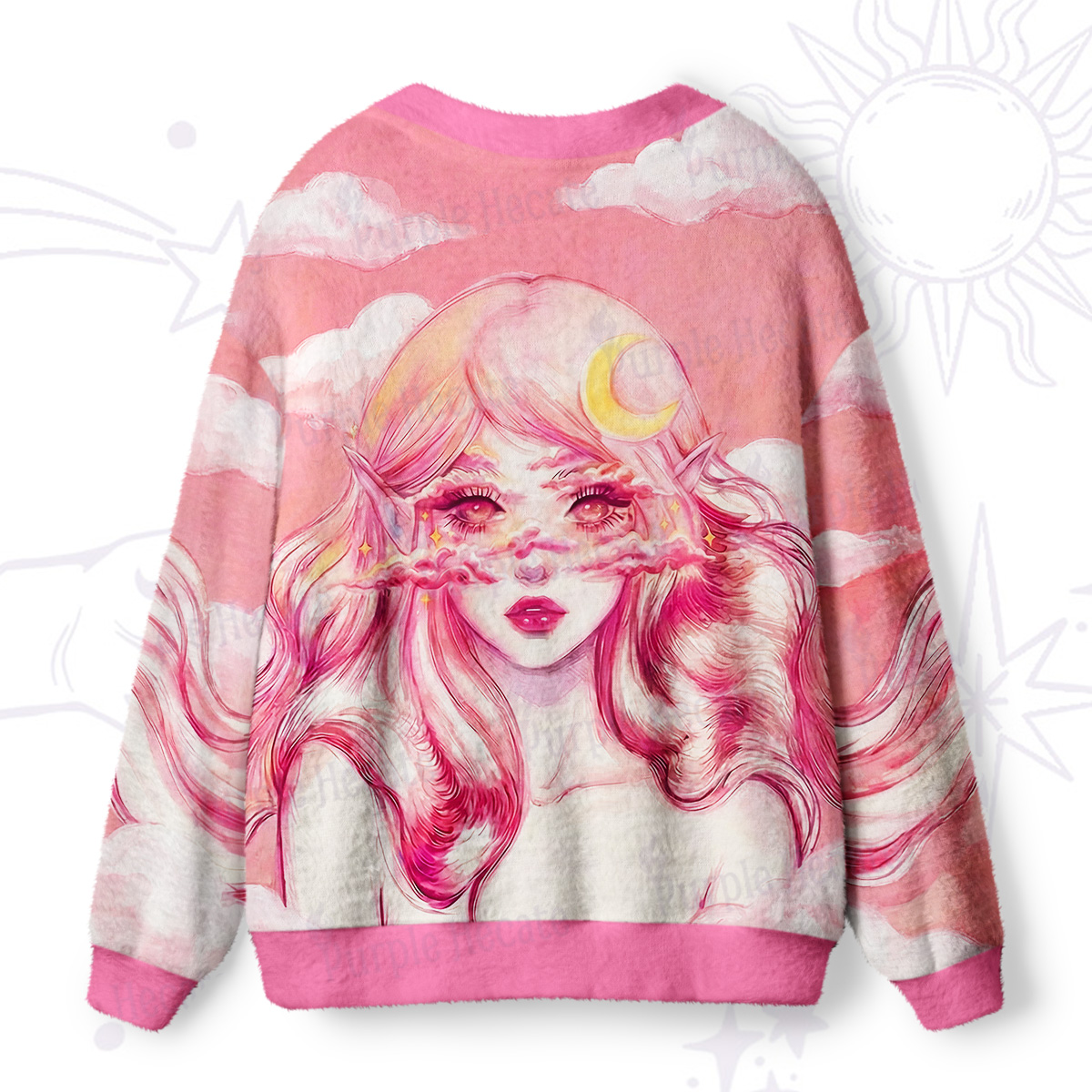 Purplehecate Pink Moon Goddess Witchy Ugly Cardigan Sweaters