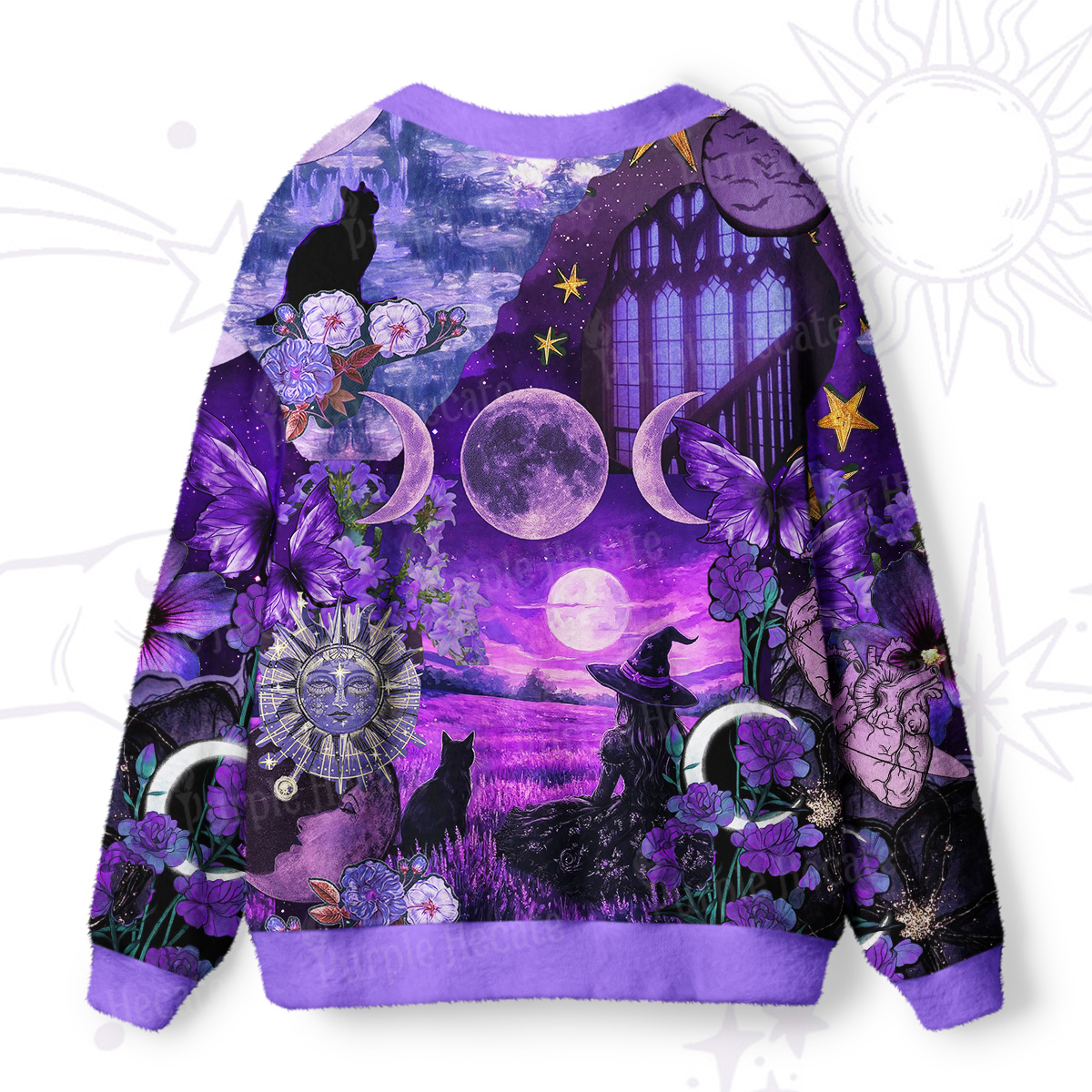 Purplehecate Witchy Black Cat Moon Ugly Cardigan Sweaters