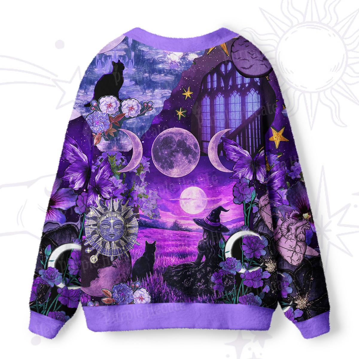 Purplehecate Witchy Black Cat Moon Ugly Cardigan Sweaters