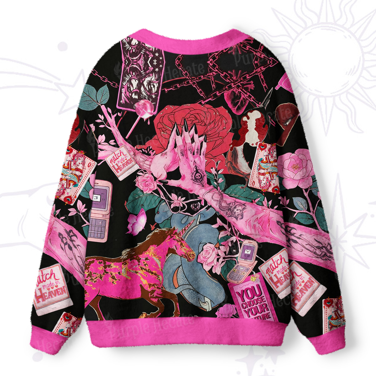 Purplehecate Pink Witch Spell Ugly Cardigan Sweaters