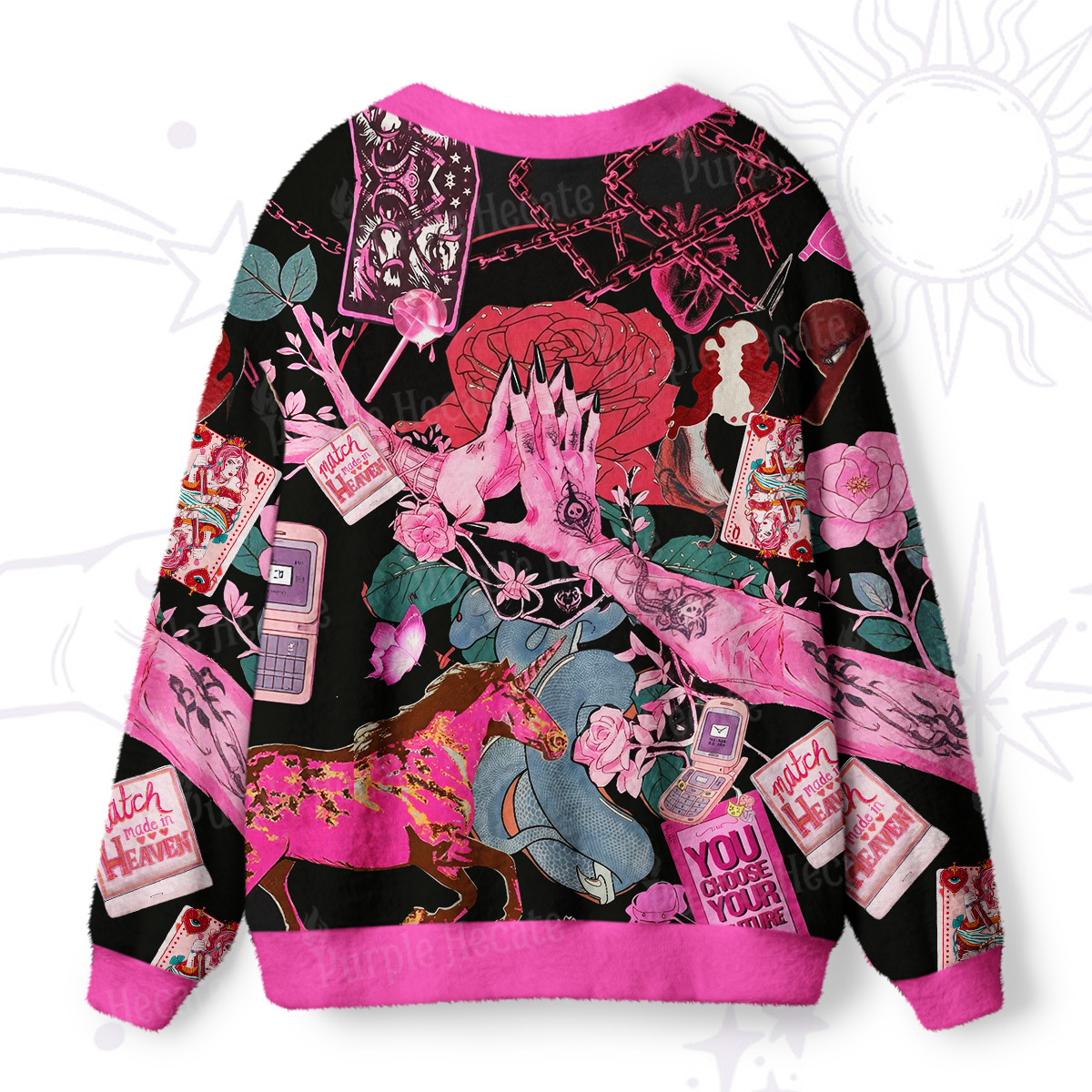Purplehecate Pink Witch Spell Ugly Cardigan Sweaters