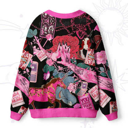Purplehecate Pink Witch Spell Ugly Cardigan Sweaters