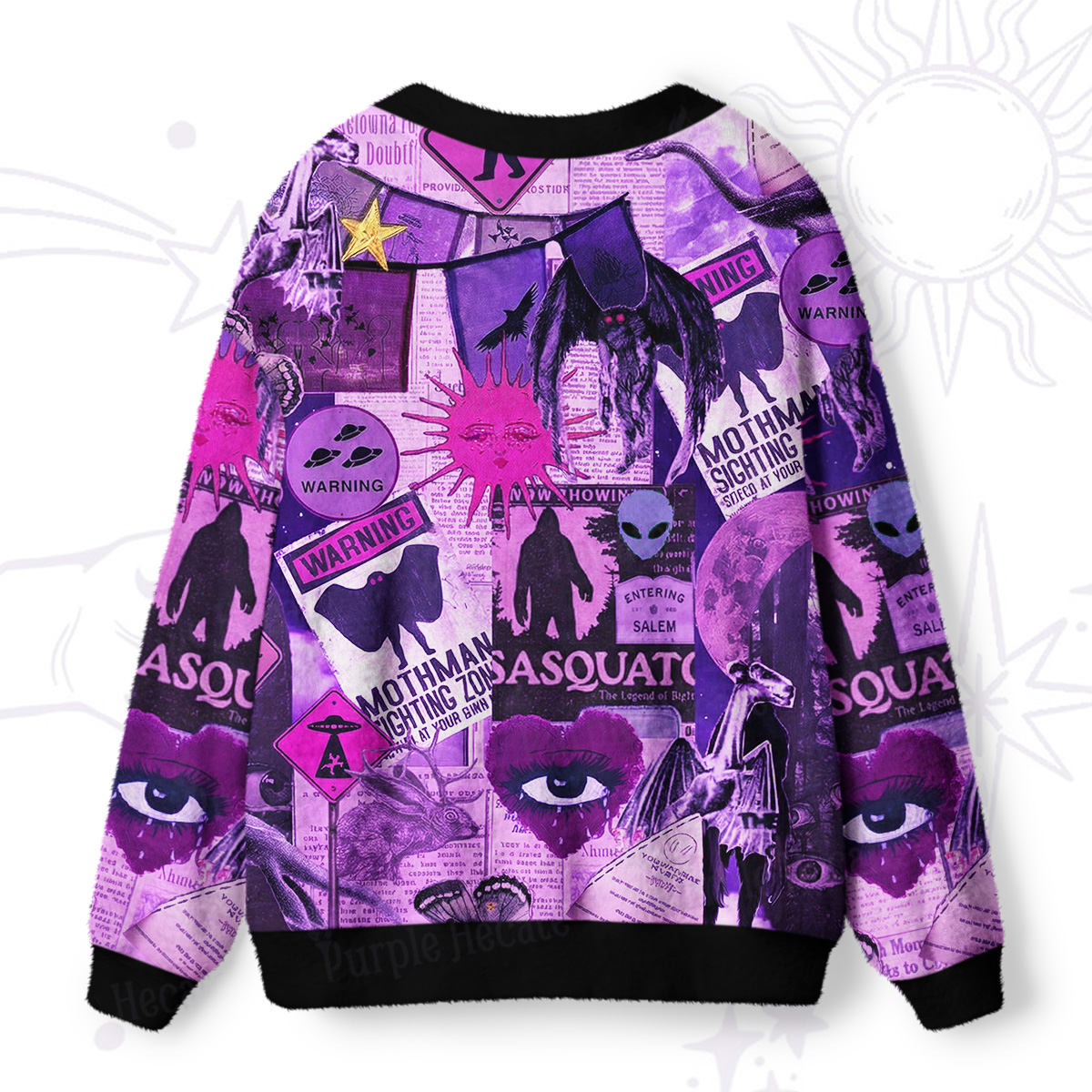 Purplehecate Cryptid Warning Collage Ugly Cardigan Sweaters