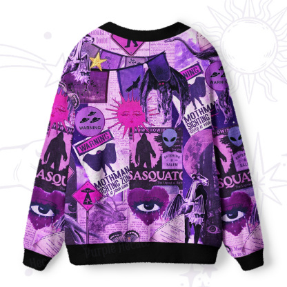 Purplehecate Cryptid Warning Collage Ugly Cardigan Sweaters