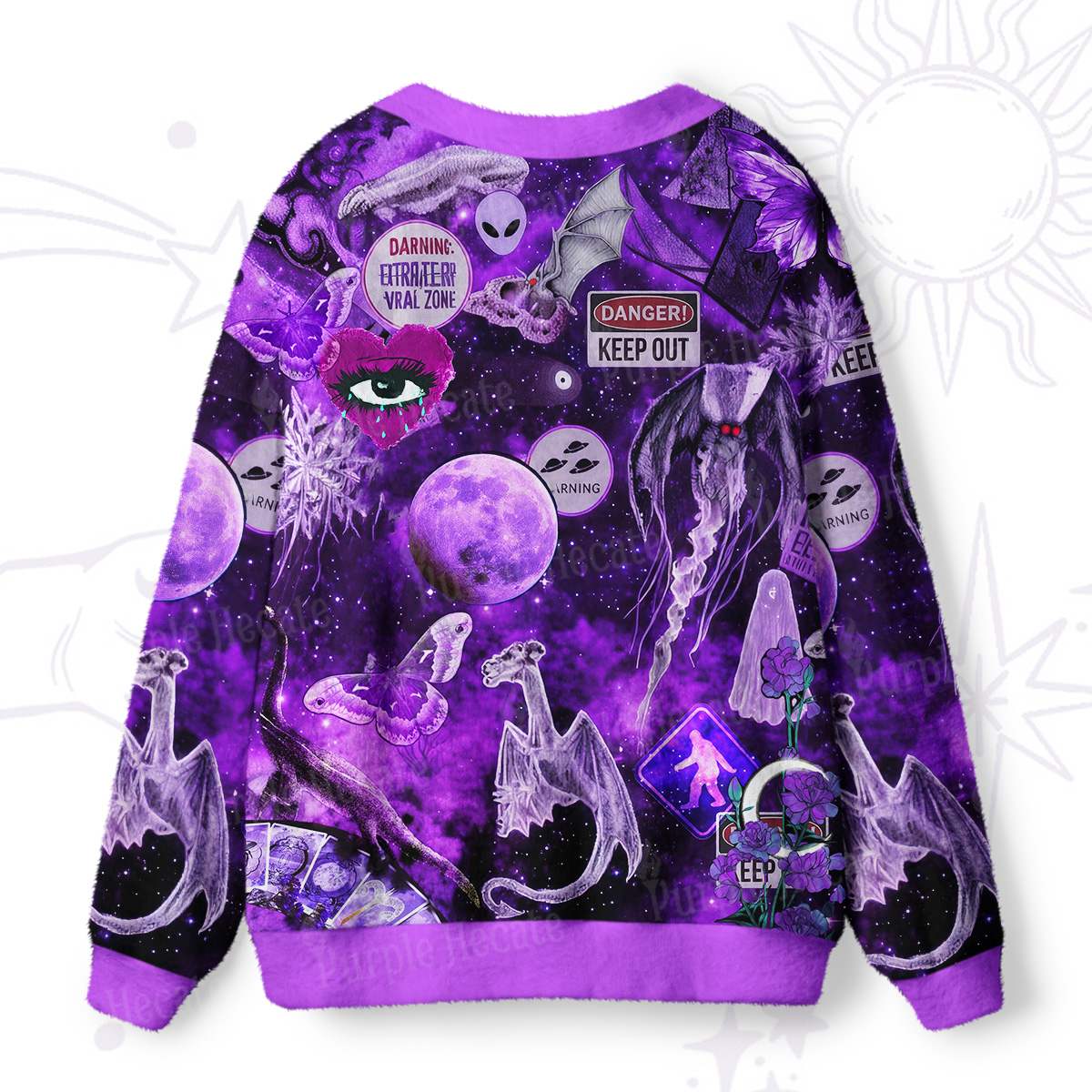 Purplehecate Cosmic Entity Purple Ugly Cardigan Sweaters