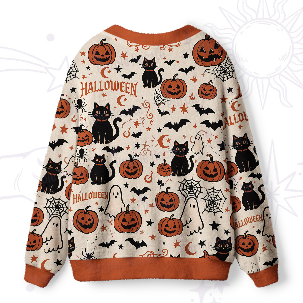 Purplehecate Halloween Ghost Black Cat Ugly Cardigan Sweaters