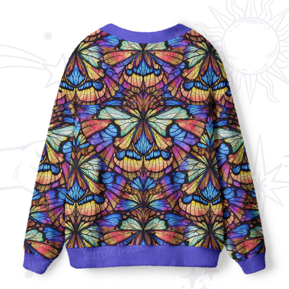 Purplehecate Colorful Butterfly Wing Pattern Ugly Cardigan Sweaters