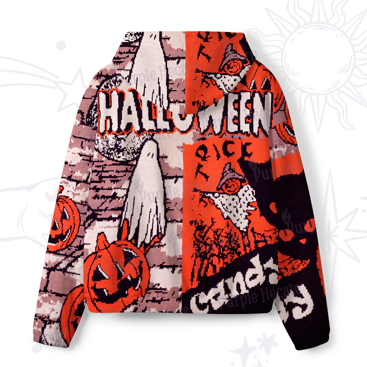 Purplehecate Pumpkin Orange Ghost All-Over Print Hoodie