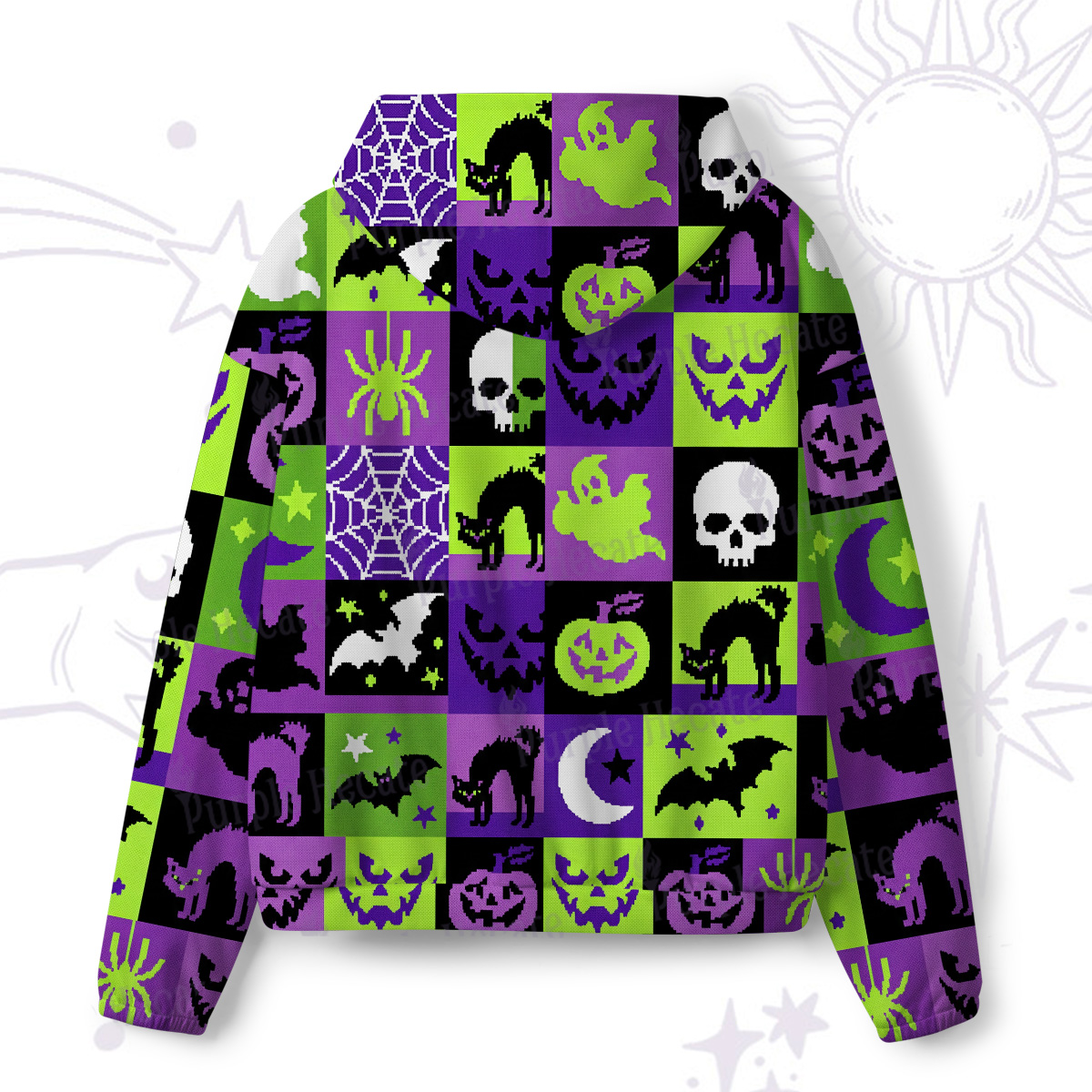 Purplehecate Spooky Patchwork Halloween All-Over Print Hoodie