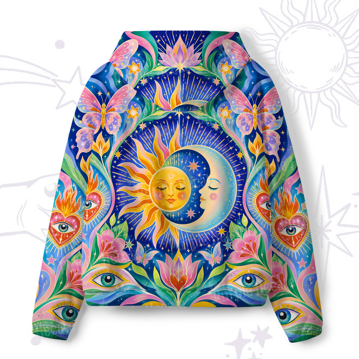 Purplehecate Cosmic Sun & Moon Lotus All-Over Print Hoodie