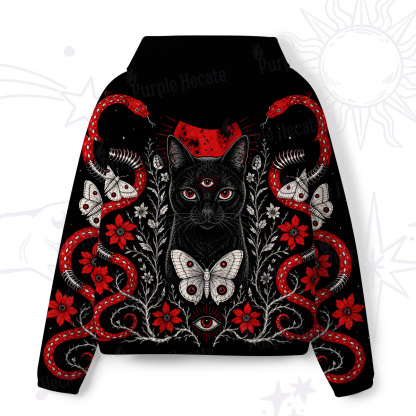 Purplehecate Blood Moon Third‑Eye Black Cat All-Over Print Hoodie