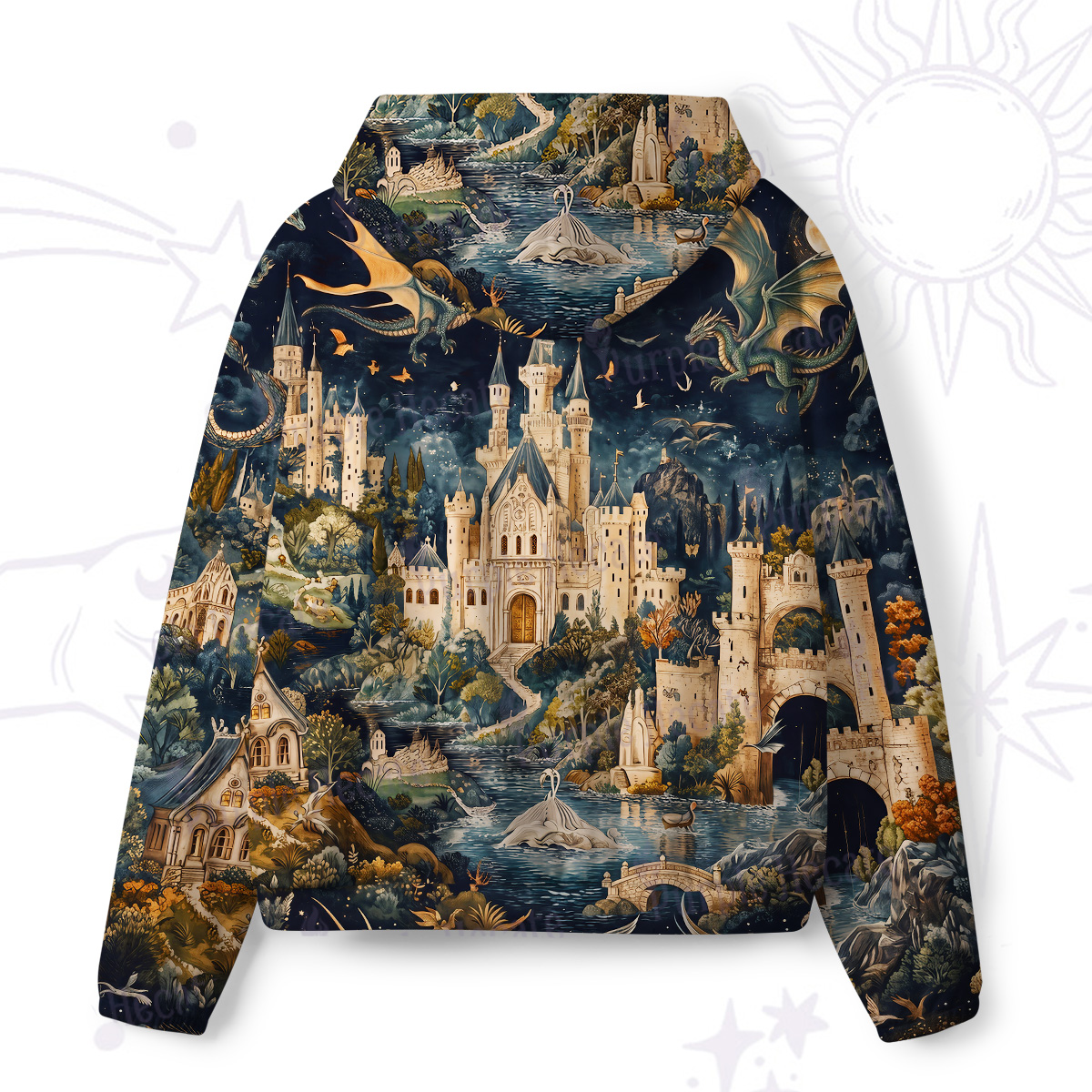 Purplehecate Dragon‑Guarded Midnight Castle All-Over Print Hoodie