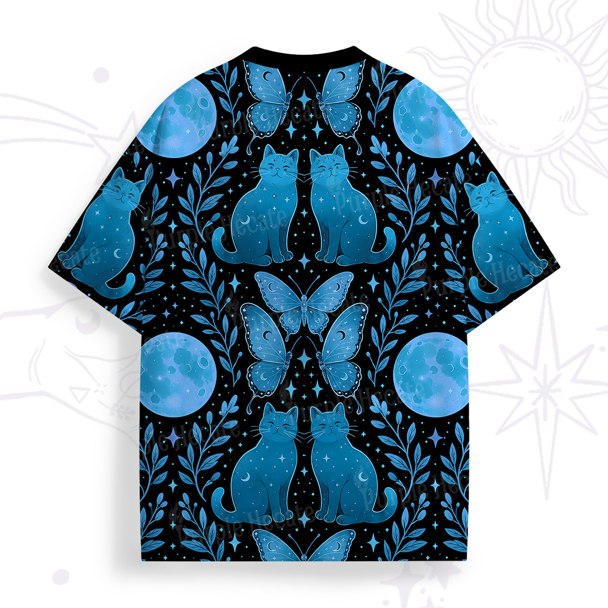 Purplehecate Celestial Blue Cat Moon All Over Print T-Shirt