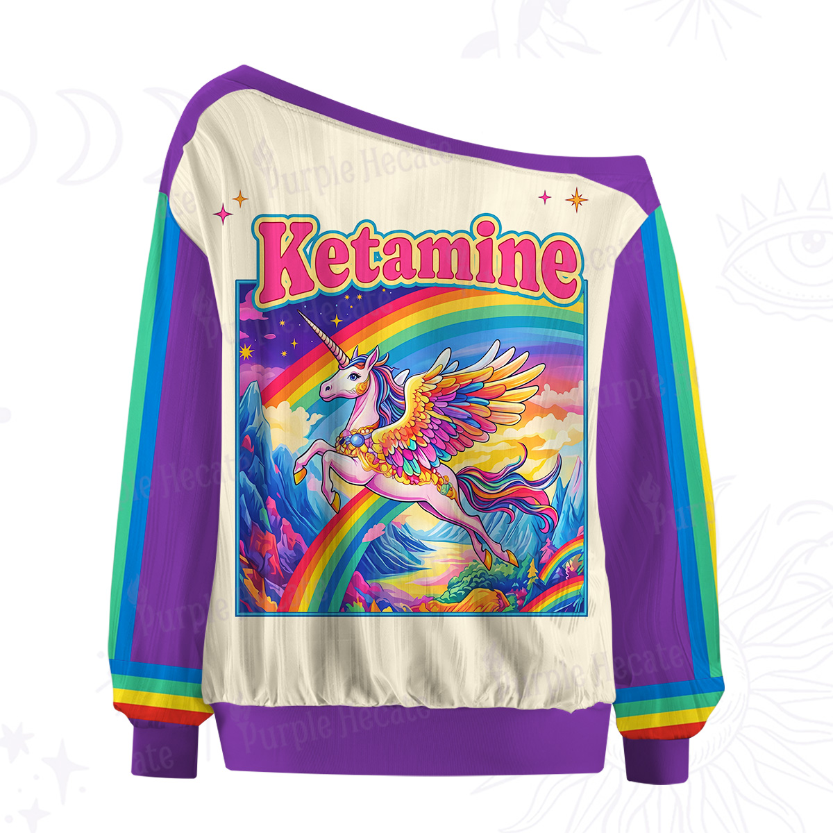 Purplehecate Ketamine Rainbow Unicorn Off The Shoulder Graphic Jersey