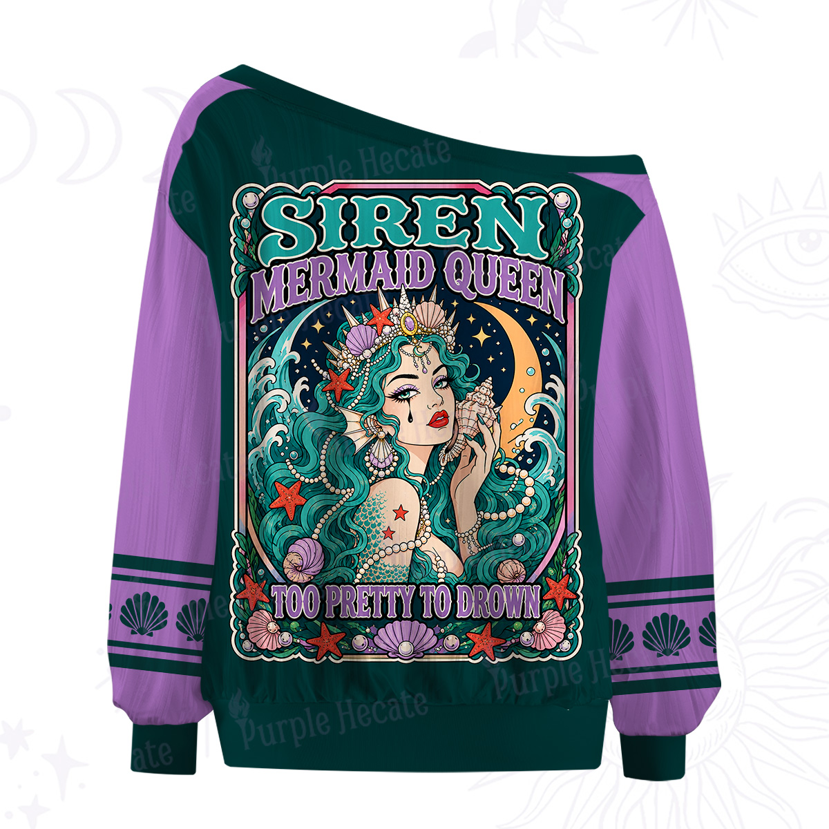 Purplehecate Siren Mermaid Queen Off The Shoulder Graphic Jersey