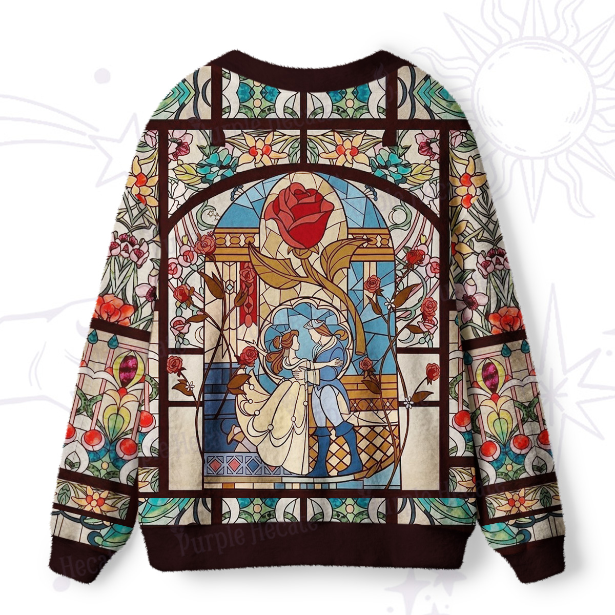 Purplehecate Stained Glass Rose Romance Ugly Cardigan Sweaters
