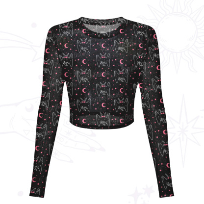 Purplehecate Witchy Mothman Night Mesh Long Sleeve Crop Top