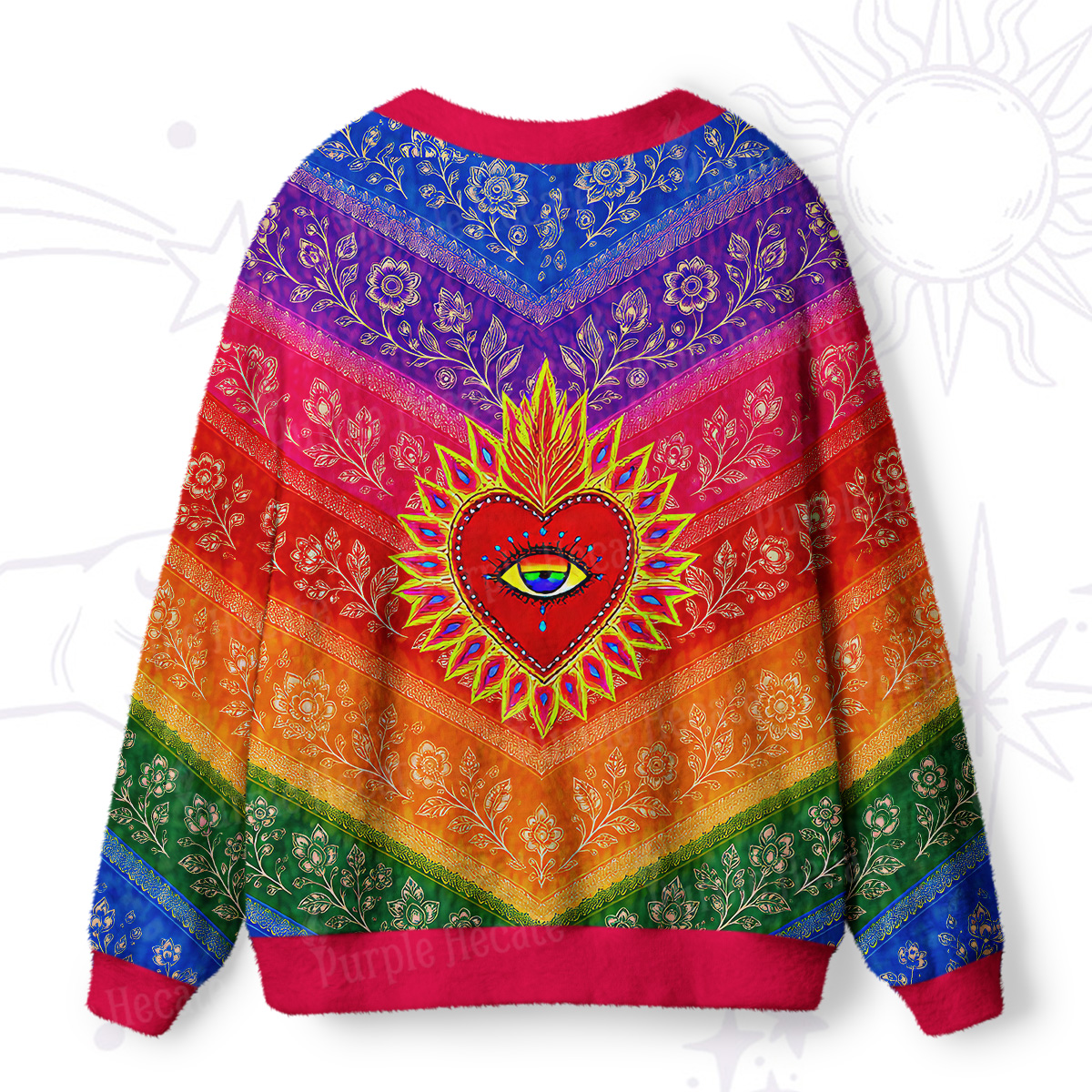 Purplehecate Rainbow Striped Sacred Heart Ugly Cardigan Sweaters