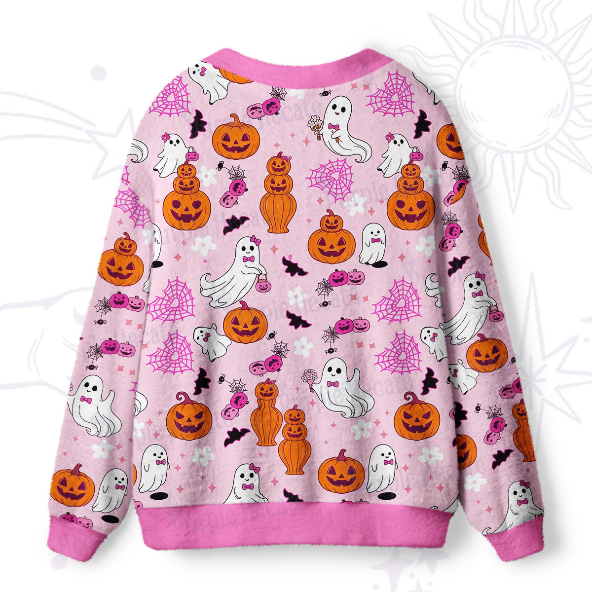 Purplehecate Spooky Ghosts & Pumpkins Ugly Cardigan Sweaters