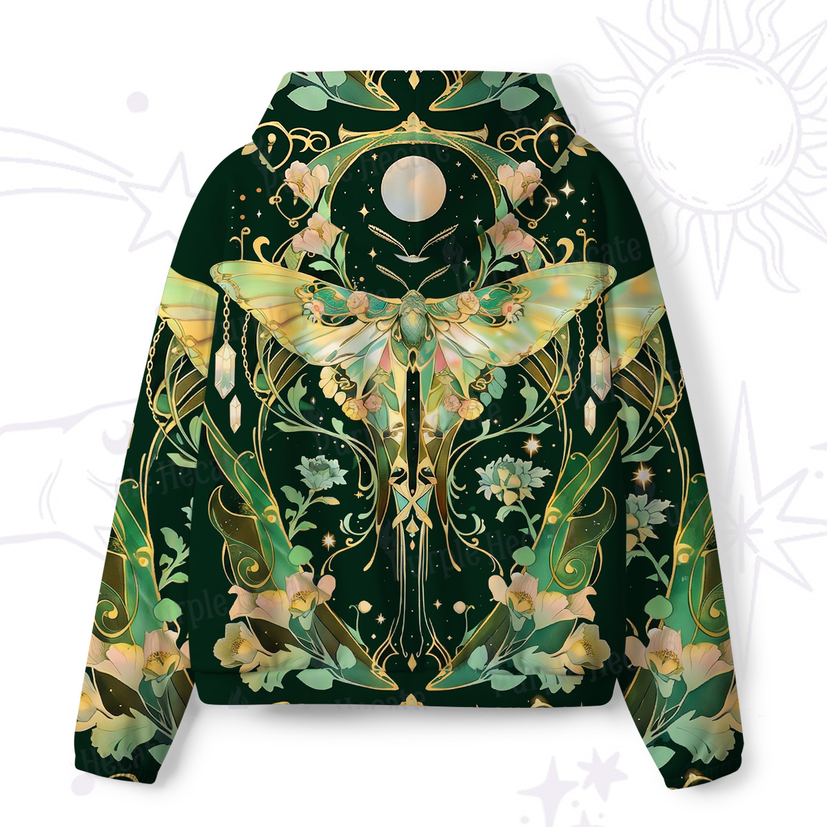 Purplehecate Moon Moth  Rave All-Over Print Hoodie