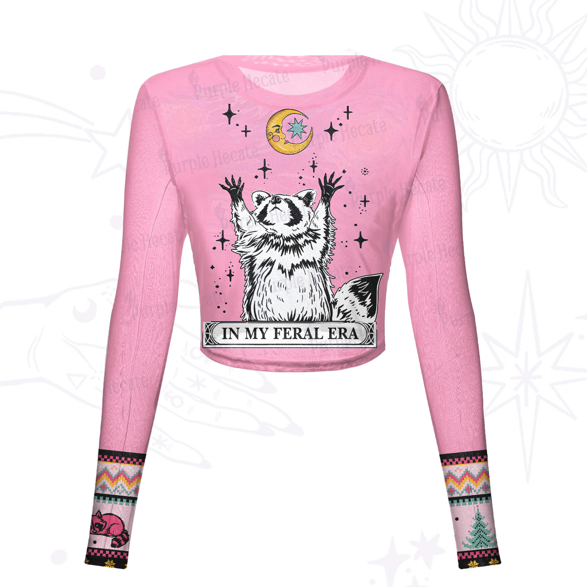 Purplehecate In My Feral Era Raccoon Mesh Long Sleeve Crop Top