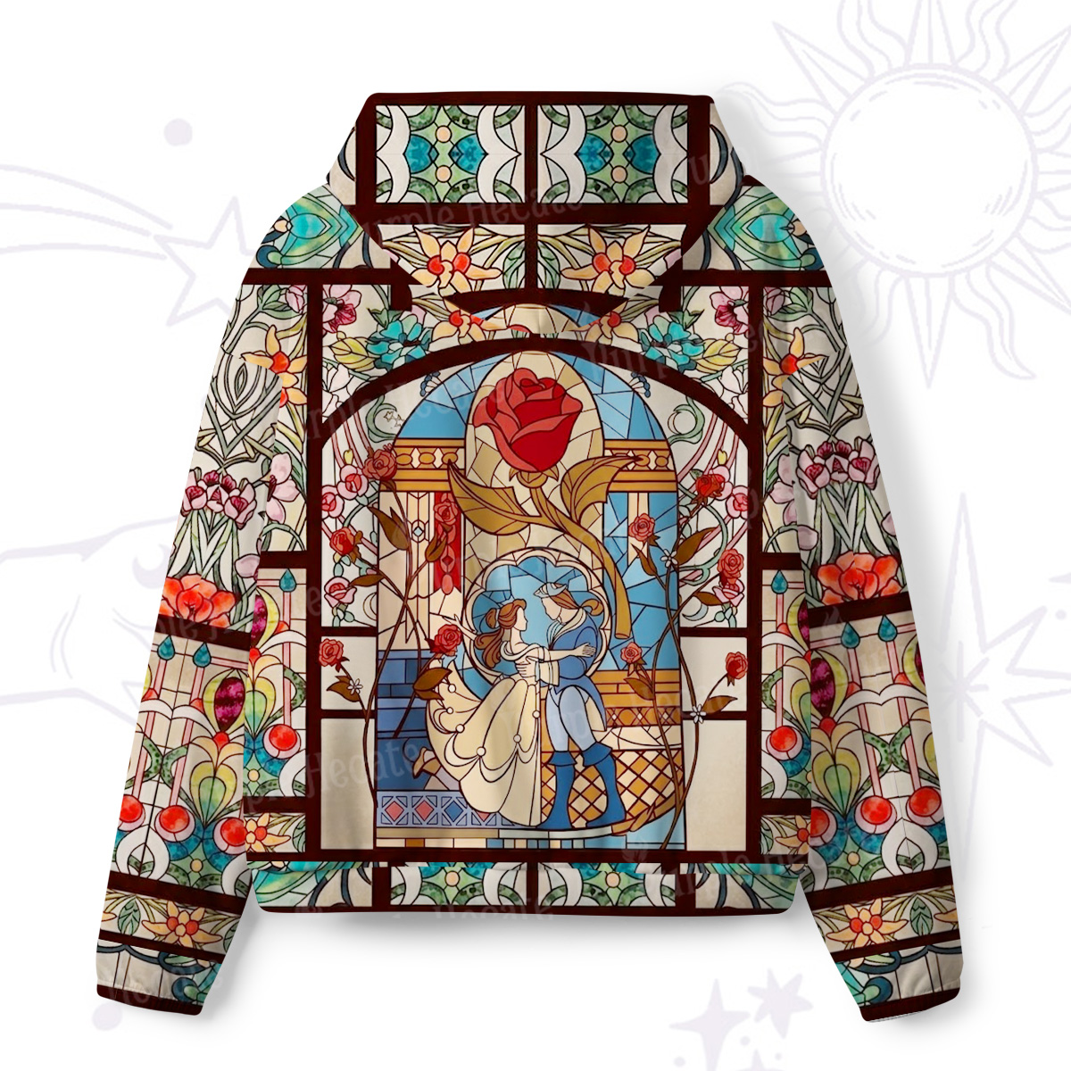 Purplehecate Stained Glass Rose Romance All-Over Print Hoodie