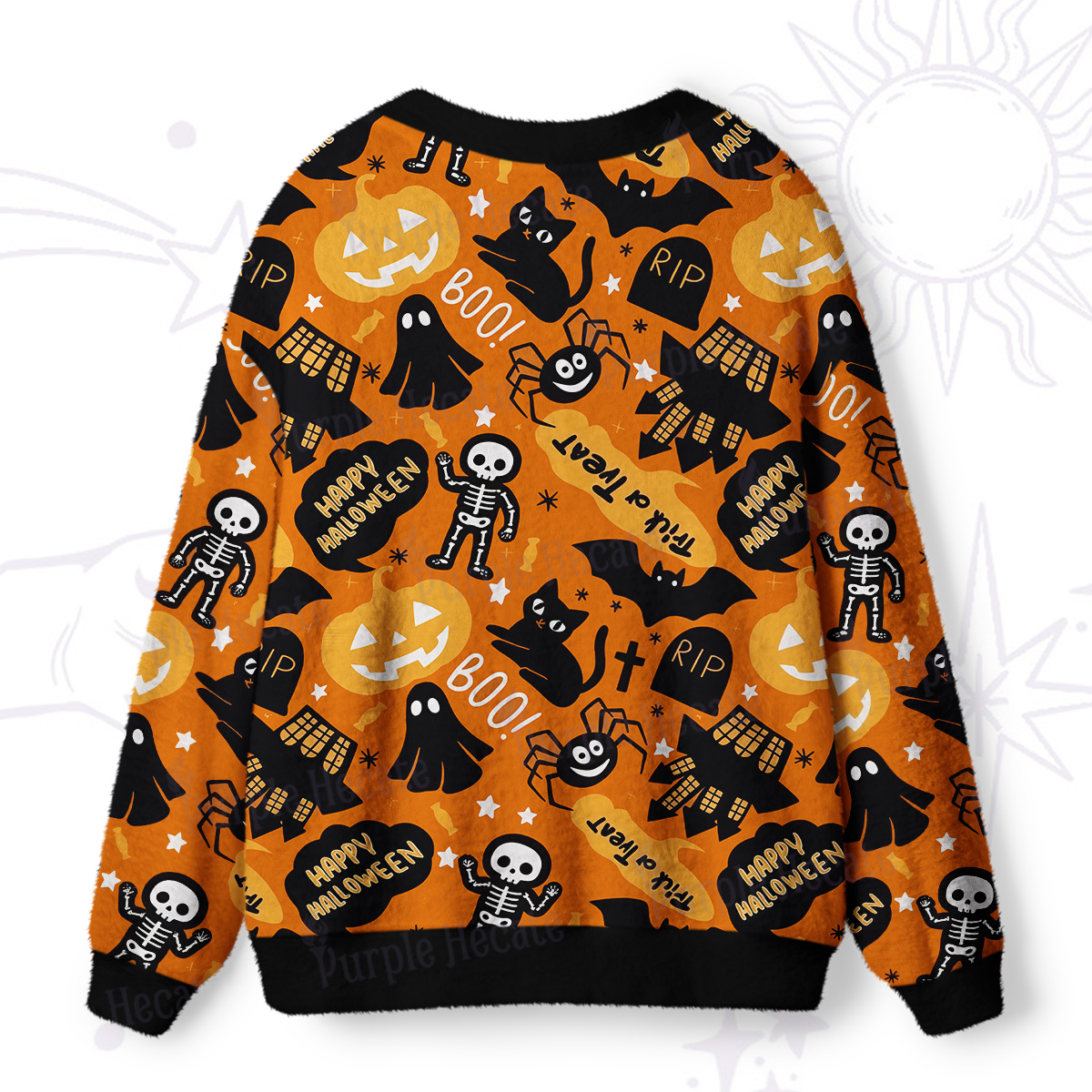 Purplehecate BOO! Skeleton & Ghost Halloween Ugly Cardigan Sweaters