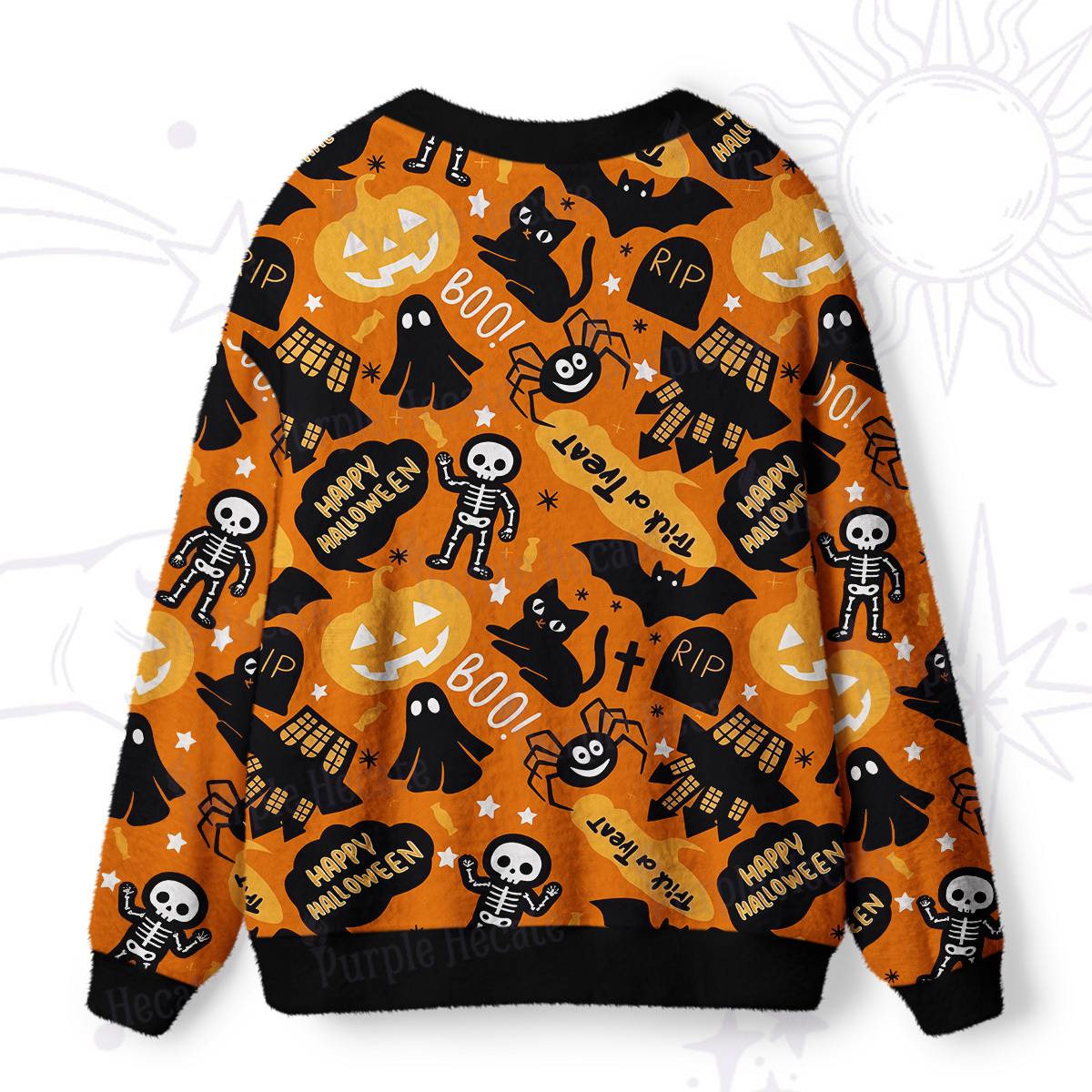 Purplehecate BOO! Skeleton & Ghost Halloween Ugly Cardigan Sweaters