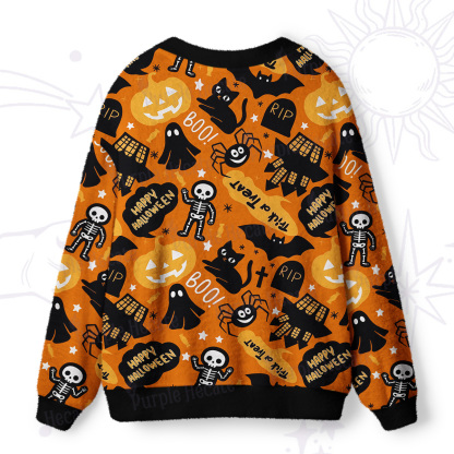 Purplehecate BOO! Skeleton & Ghost Halloween Ugly Cardigan Sweaters