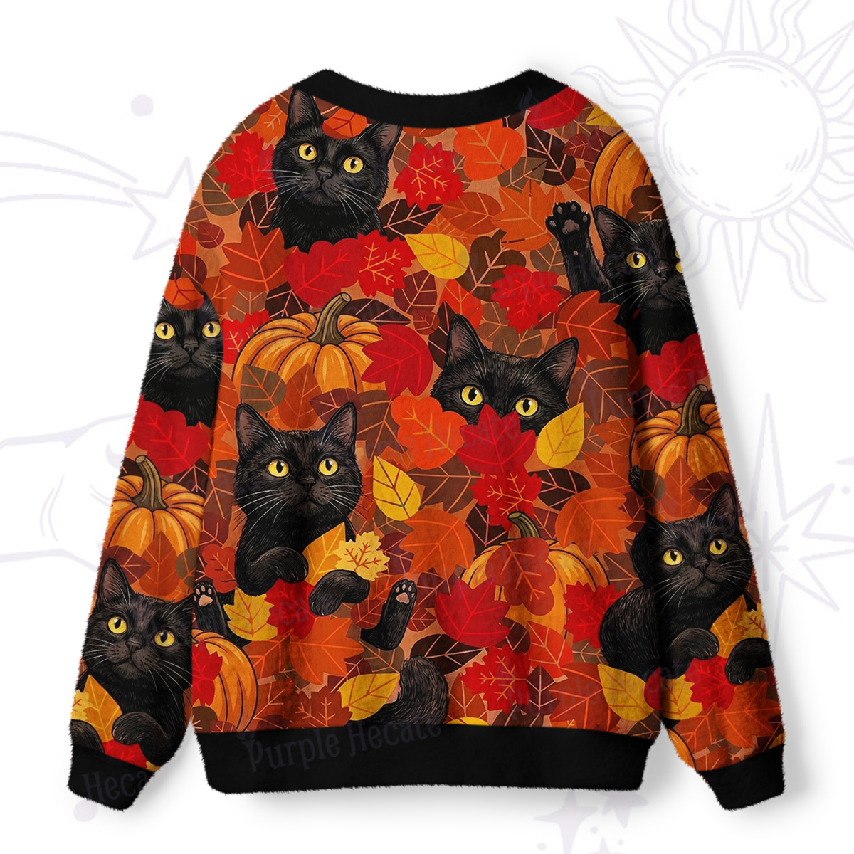 Purplehecate Autumn Pumpkin Patch Black Cat Ugly Cardigan Sweaters