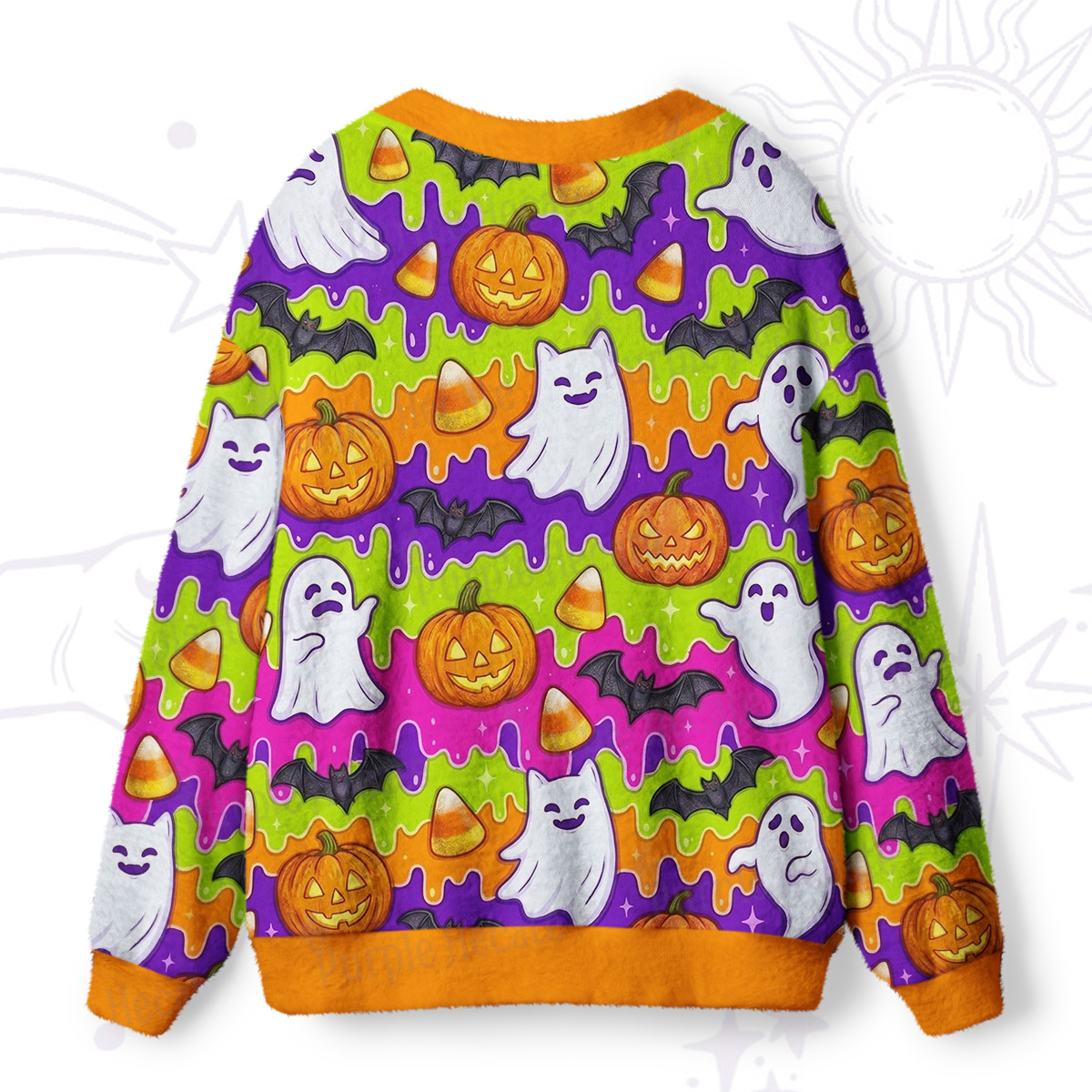 Purplehecate Halloween Ghost Jack‑o’-Lantern Ugly Cardigan Sweaters