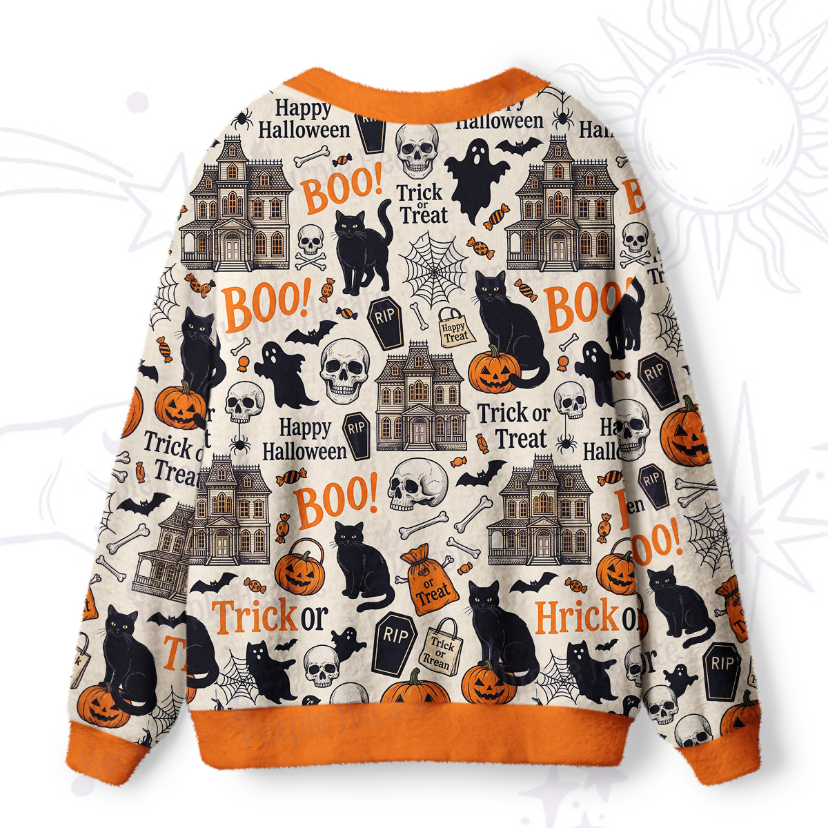 Purplehecate Haunted House on Halloween Night Ugly Cardigan Sweaters
