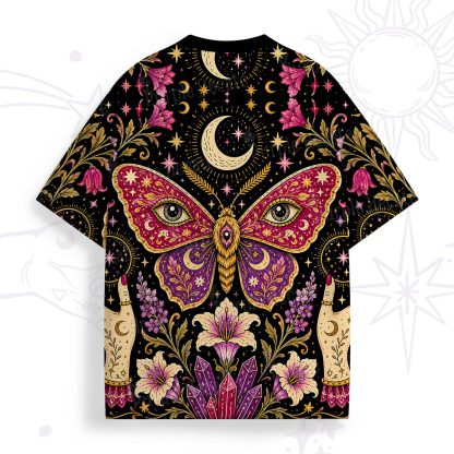 Purplehecate Mystic Moon Moth & Floral Magic All Over Print T-Shirt